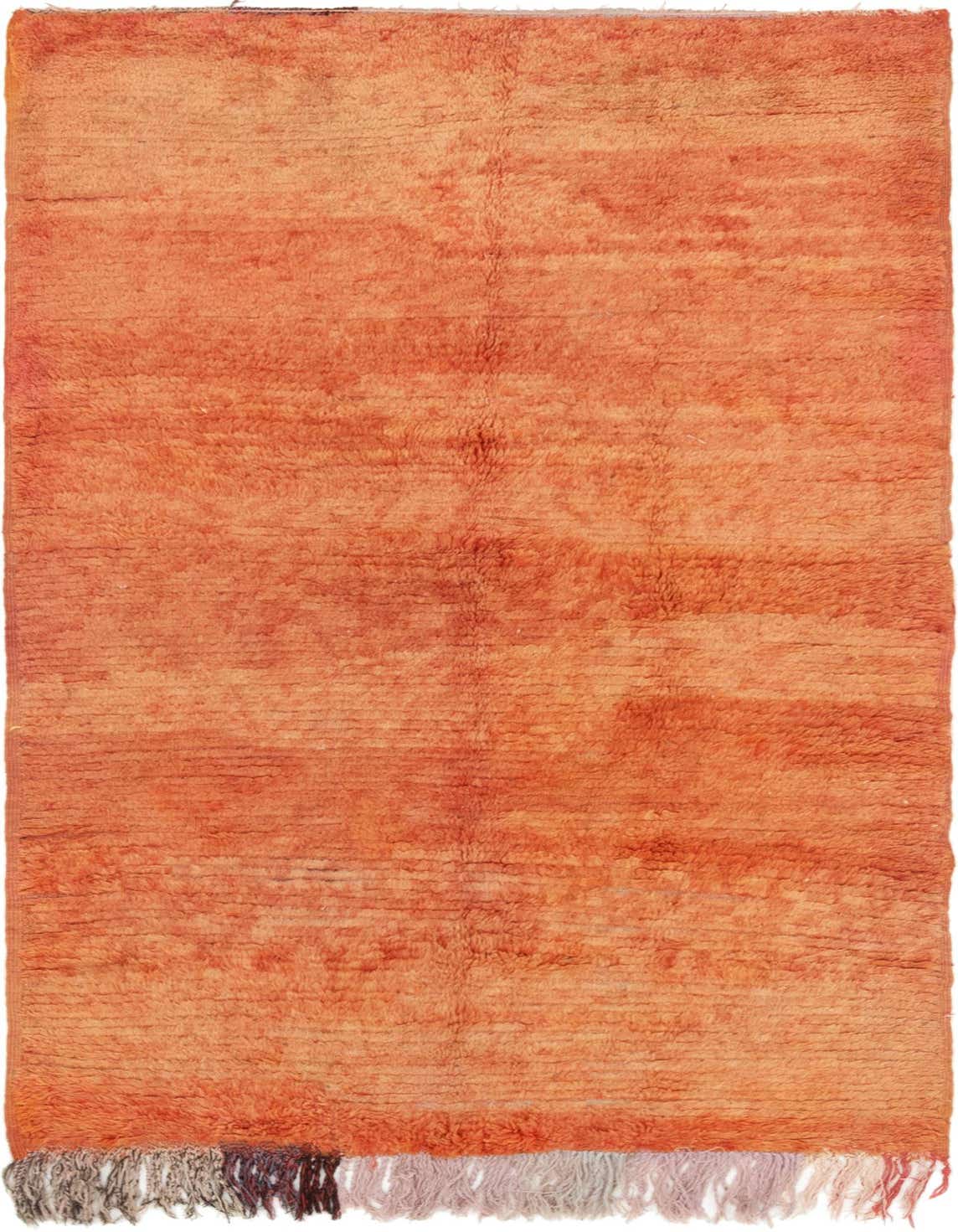 A 4x6 rectangular orange shag rug with subtle color variations and fringe, perfect for a living room or bedroom.