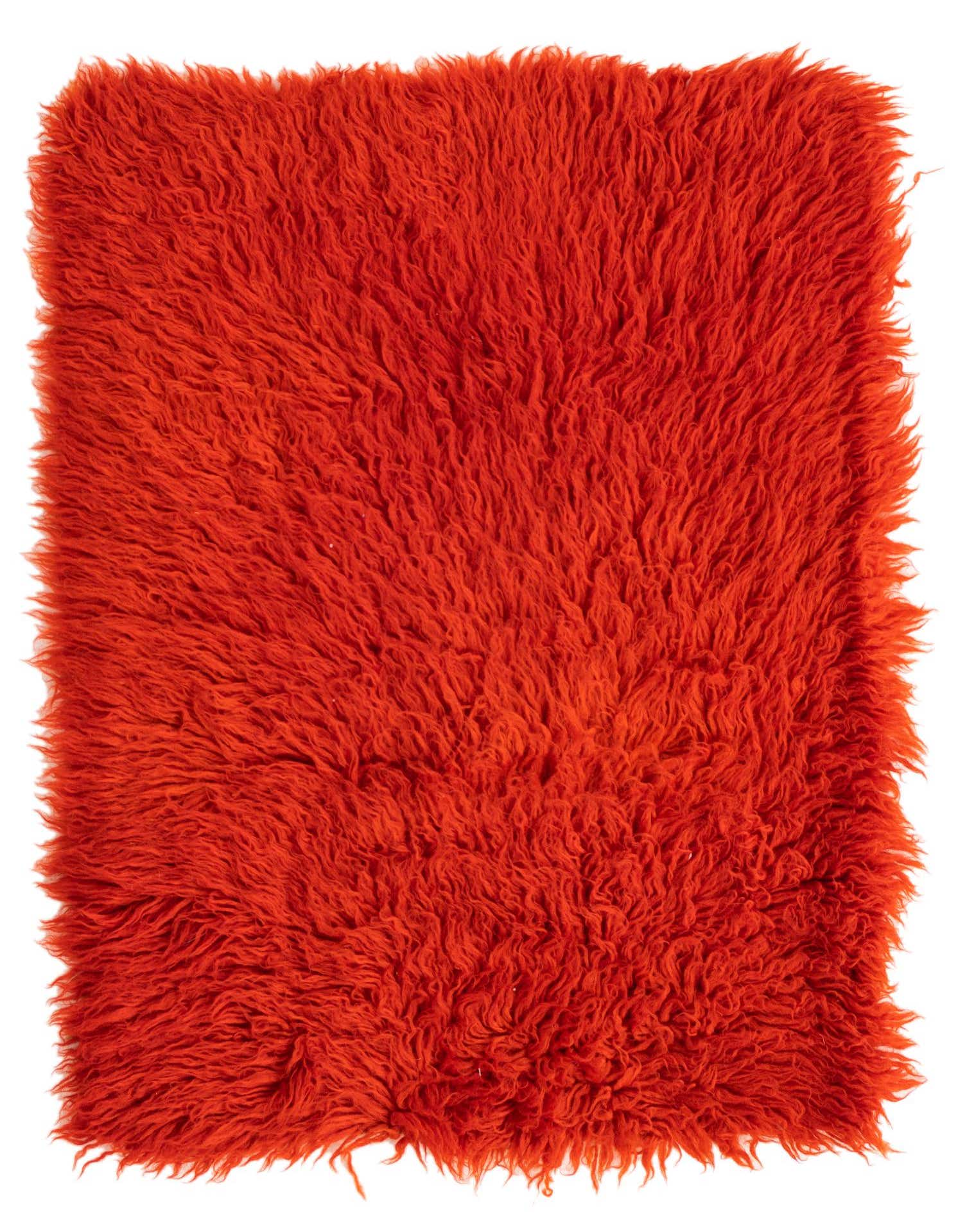 A vibrant orange 2x3 rectangular shag rug with a plush, textured pile, perfect for adding warmth.