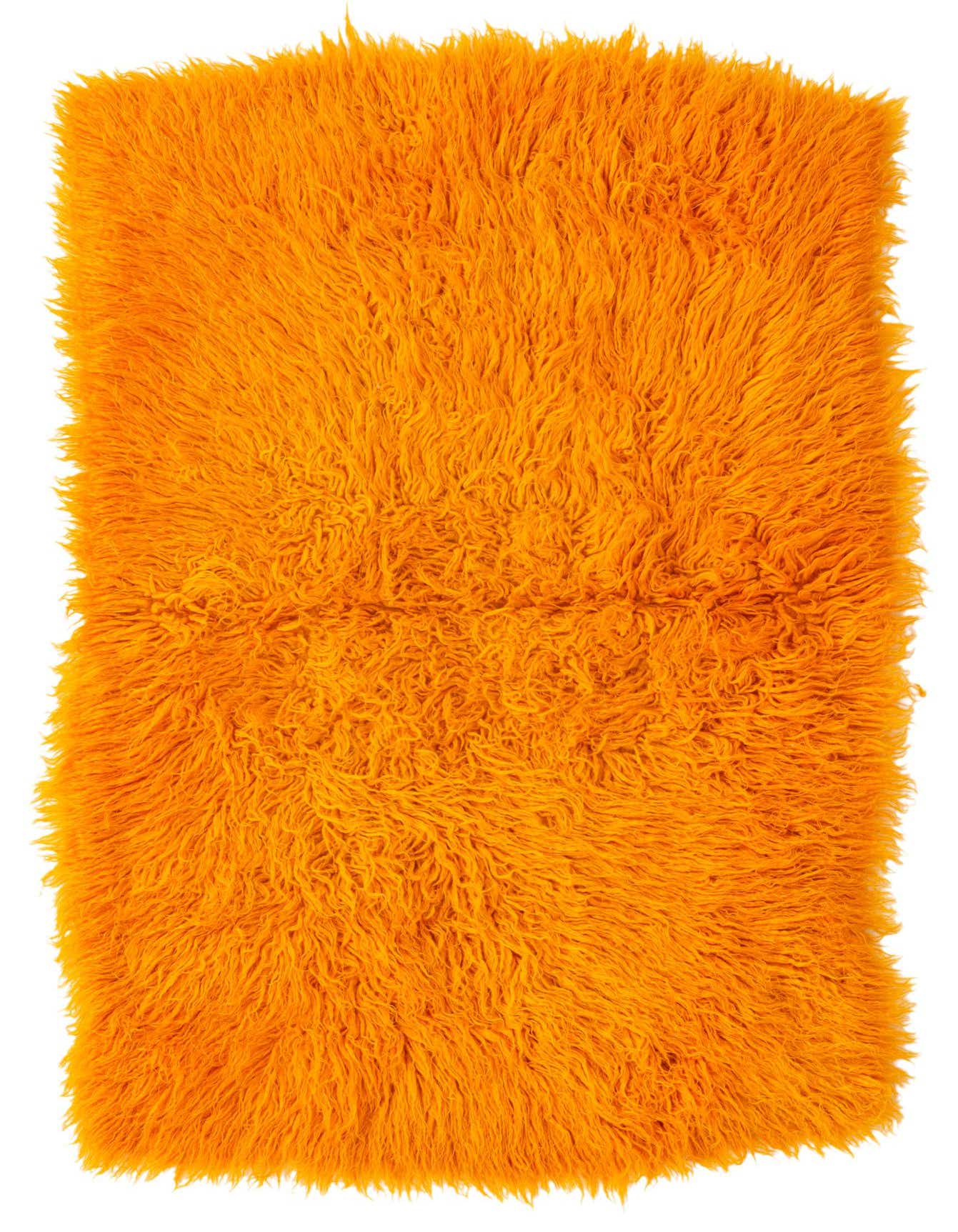 A vibrant orange 3x4 rectangular shag rug made of wool, featuring a plush, textured pile, suitable for indoor use.