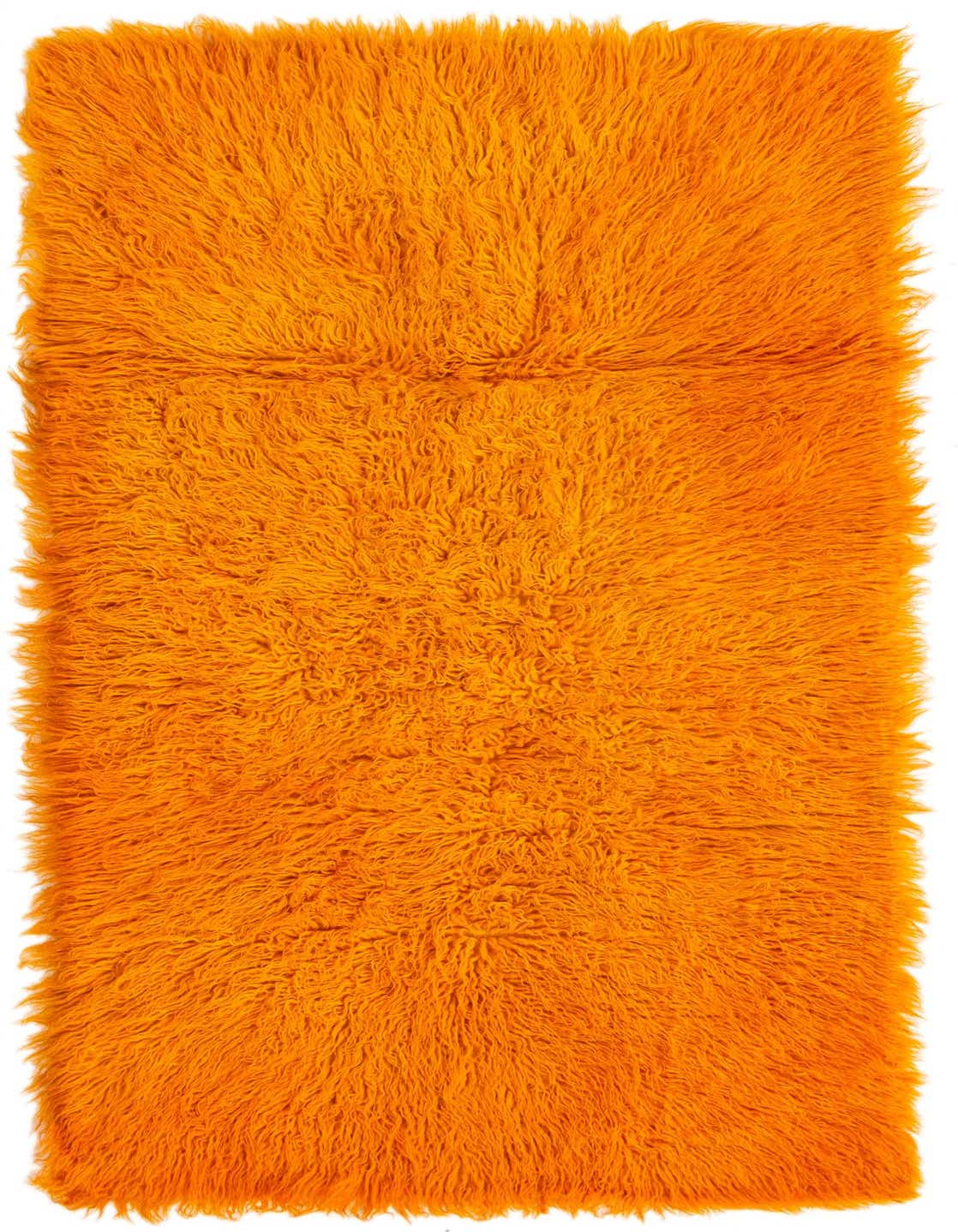 A vibrant orange 3x5 rectangular shag rug made of wool, featuring a plush, high pile texture.