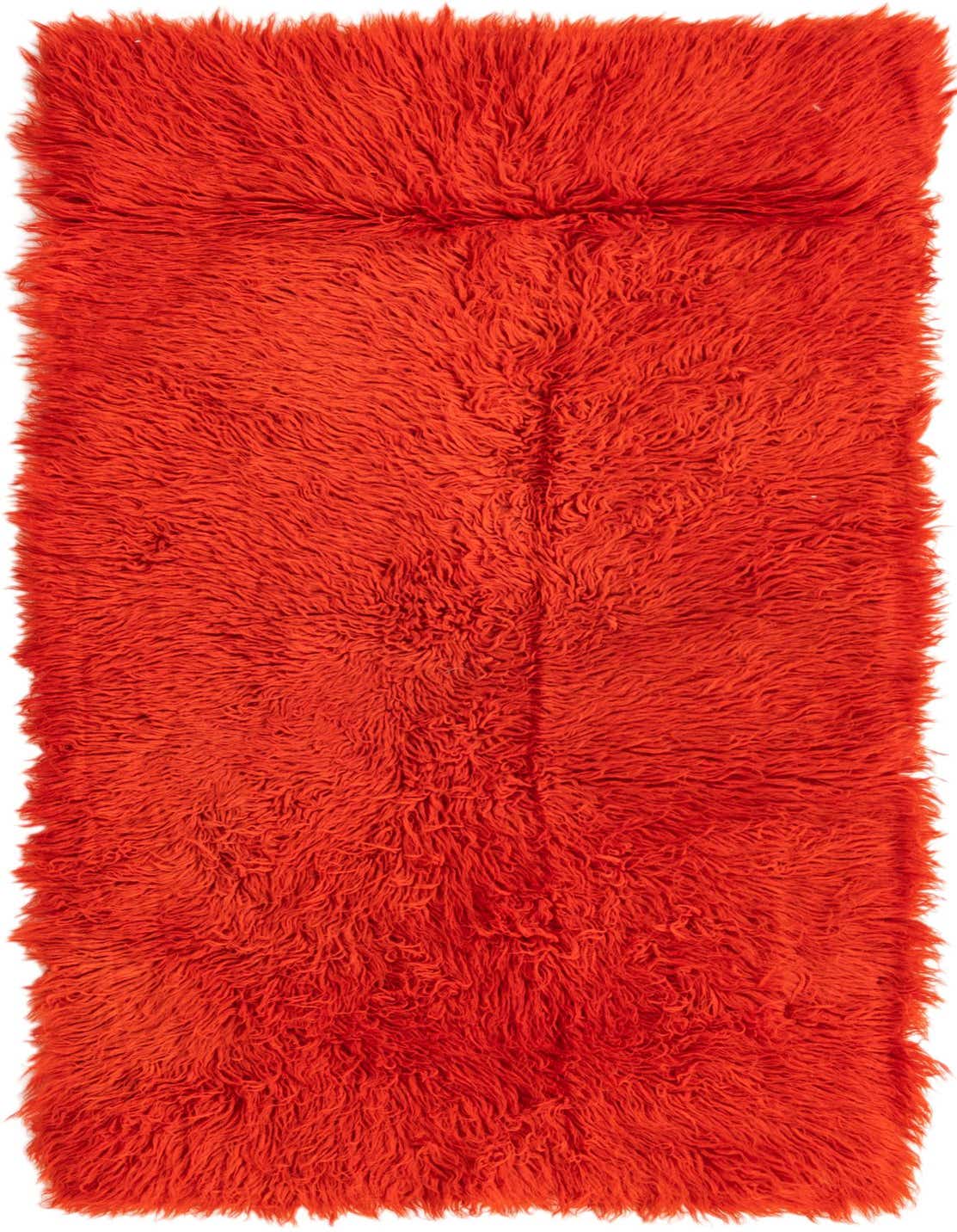 A vibrant orange 3x5 rectangular shag rug made of wool, featuring a plush, high pile texture.