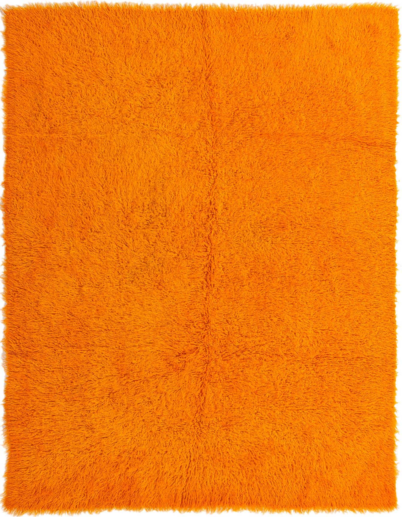 A vibrant 6x9 rectangular orange shag rug with a plush, textured pile, perfect for a modern living room or bedroom.