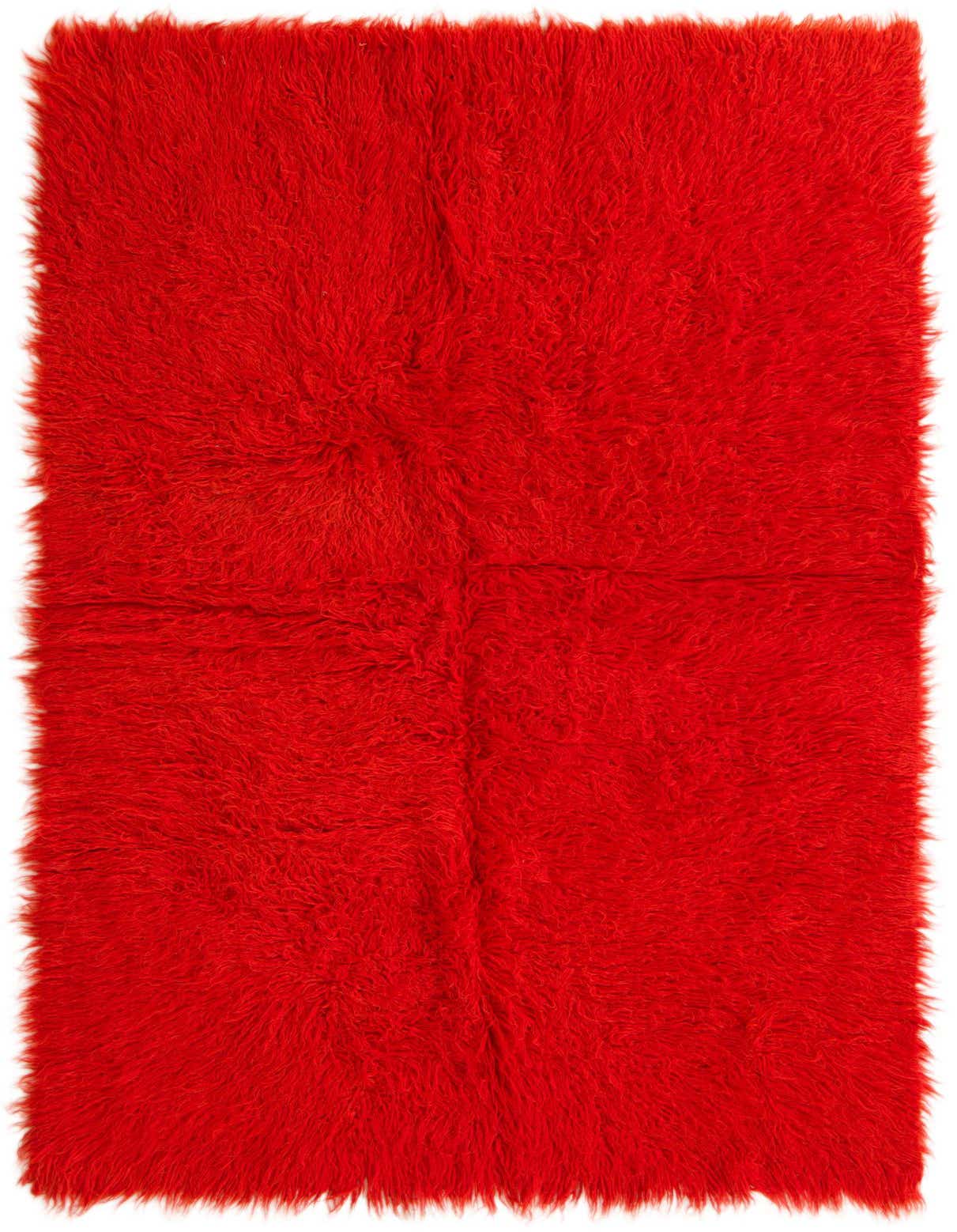 A vibrant 5x8 rectangular orange shag rug with a plush, textured pile, perfect for a cozy living room.