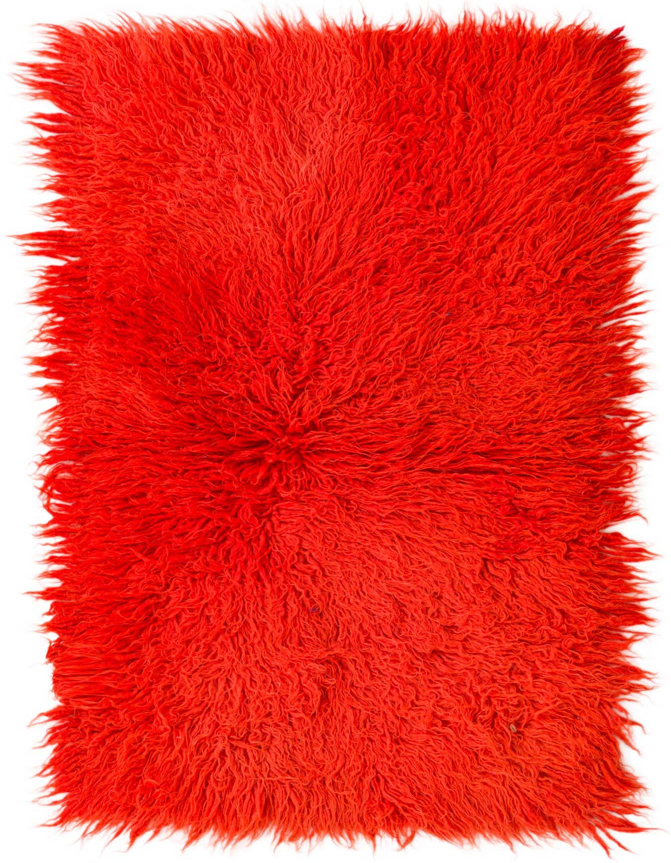 A vibrant 3x4 rectangular orange shag rug with a plush, shaggy texture, perfect for adding warmth and modern tribal style to an indoor space.