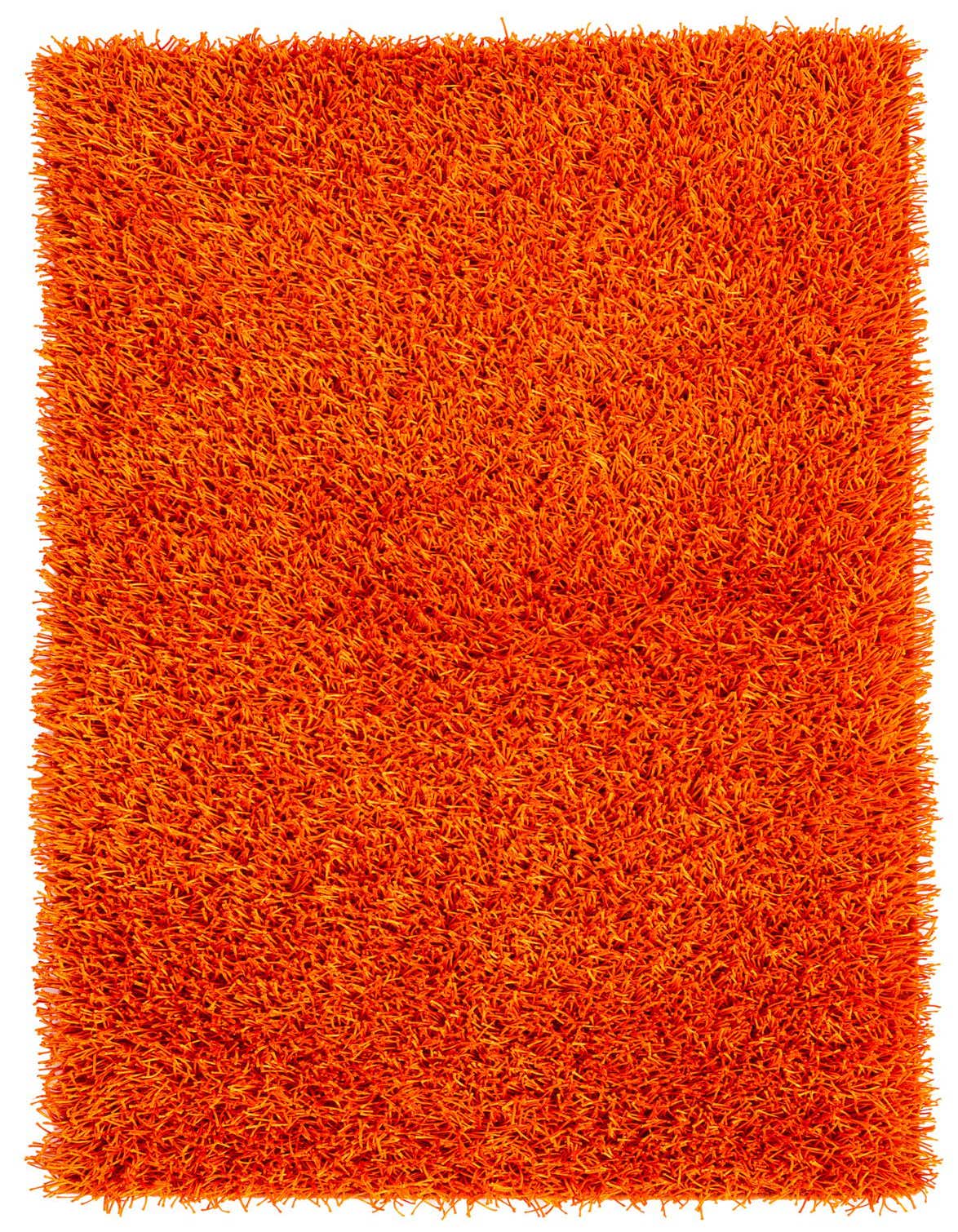 A vibrant 4x6 rectangular orange shag rug with a plush, textured pile, perfect for a modern living room.