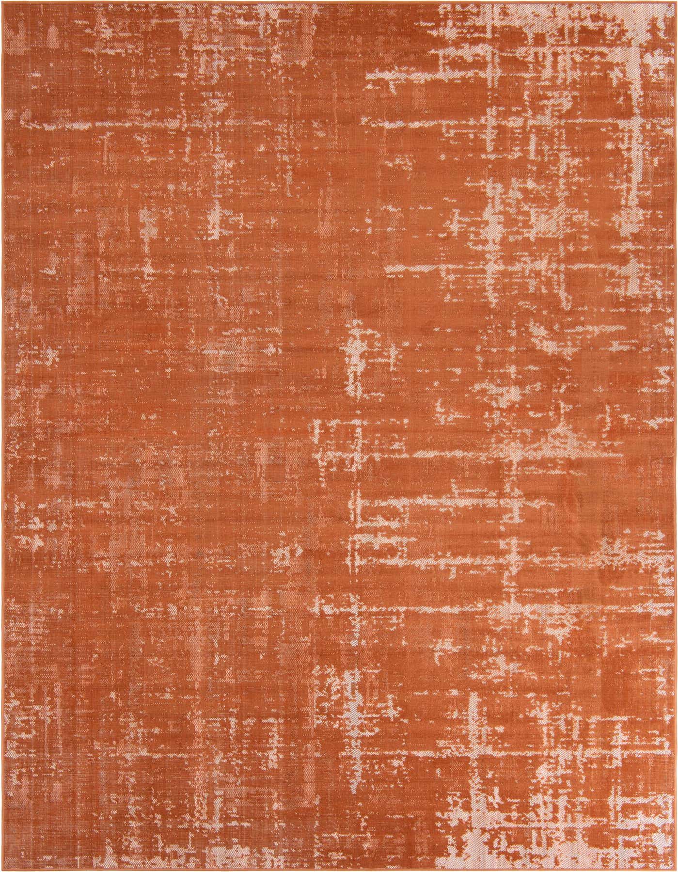 A 7x10 rectangular orange modern abstract rug with a flat pile, suitable for an office or living room.