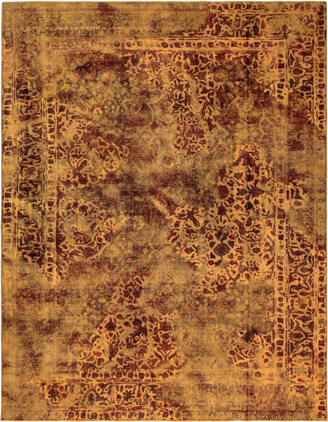 A 7x10 rectangular Rugs.com Vintage Royal Persian rug in shades of orange and red, featuring a distressed traditional pattern.