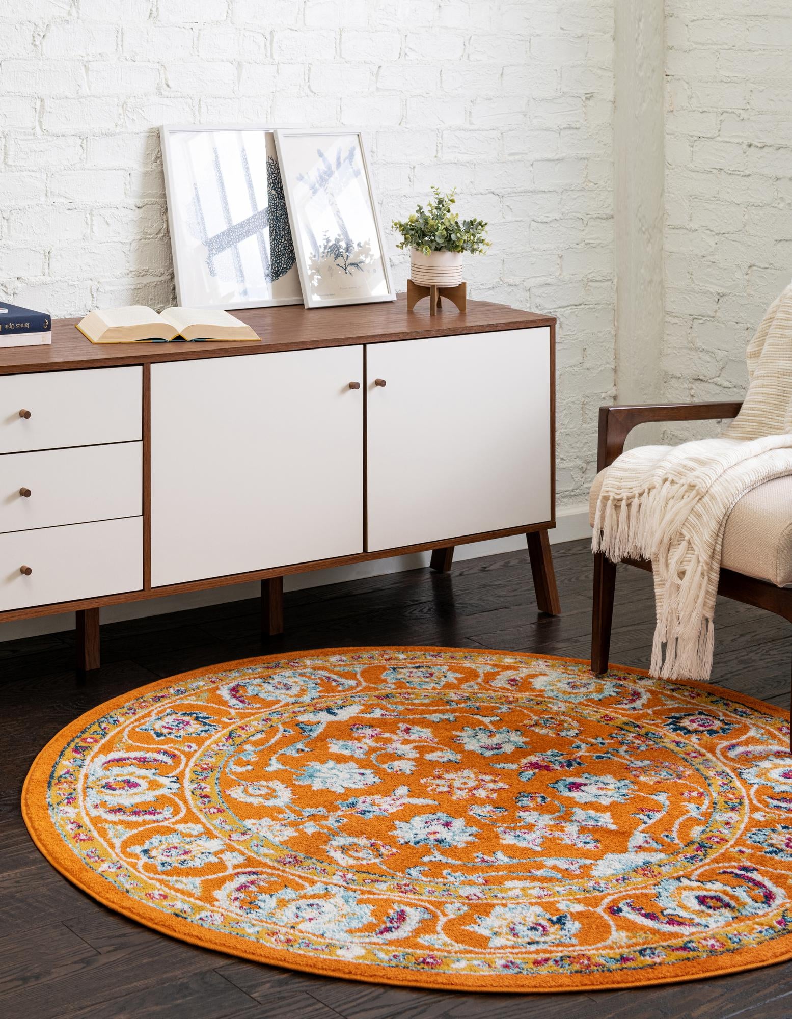 Orange 7' x 7' Aurelia Round Rug | Rugs.com