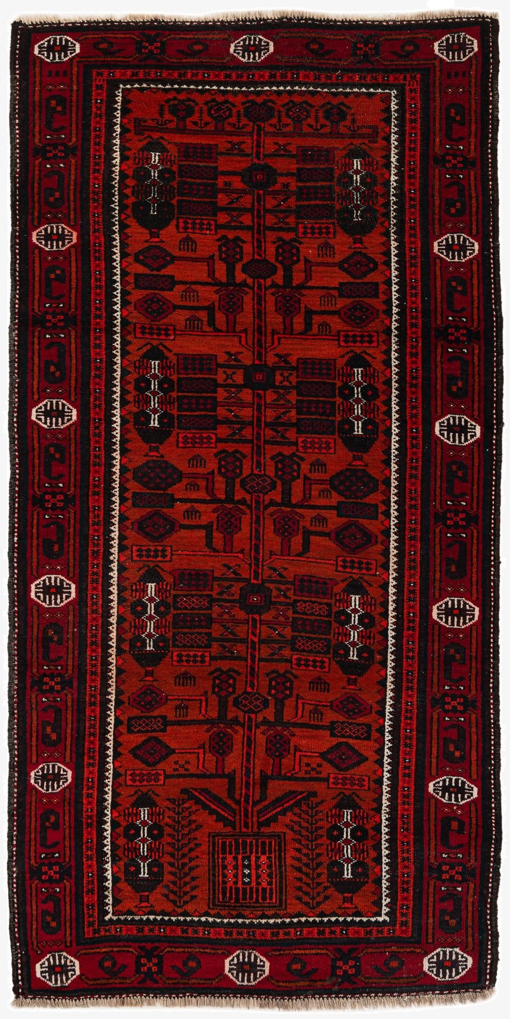  3' 7 x 7' 3  Hand Knotted Afghan Ersari Wool Runner Rug