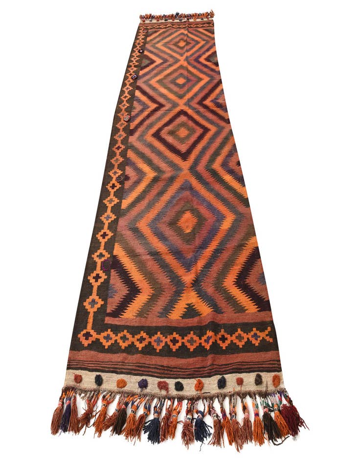 Detail image of  4' 1 x 12' 4  Hand Woven Kilim Fars Wool Runner Rug