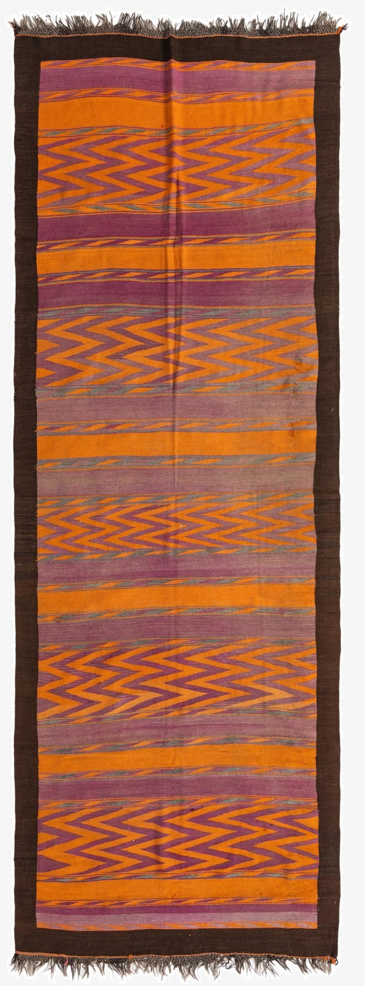  5' 3 x 14' 4  Hand Woven Kilim Fars Wool Runner Rug