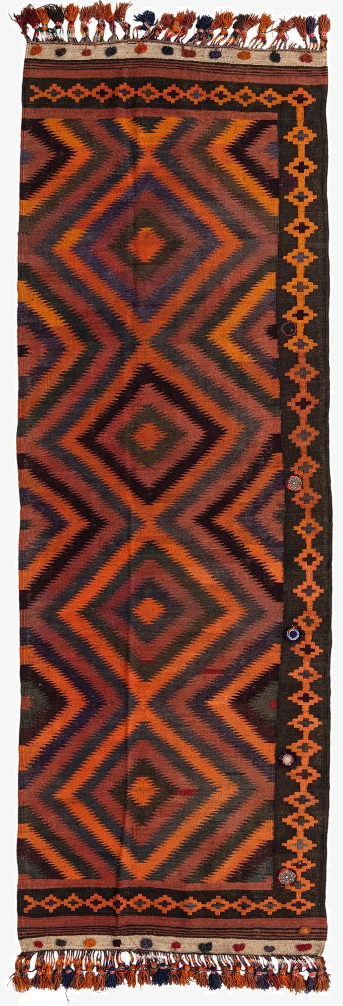  4' 1 x 12' 4  Hand Woven Kilim Fars Wool Runner Rug