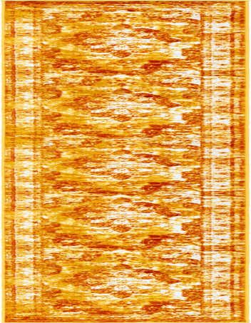 A long 20 ft runner rug in shades of orange with a distressed Bohemian medallion pattern, ideal for a hallway.
