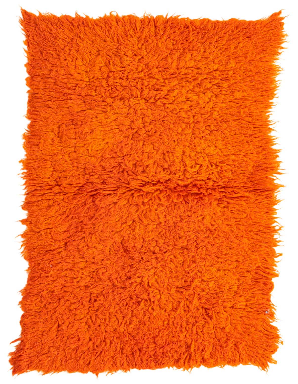 A vibrant orange 4 ft runner rug with a plush, shaggy texture, ideal for a hallway.
