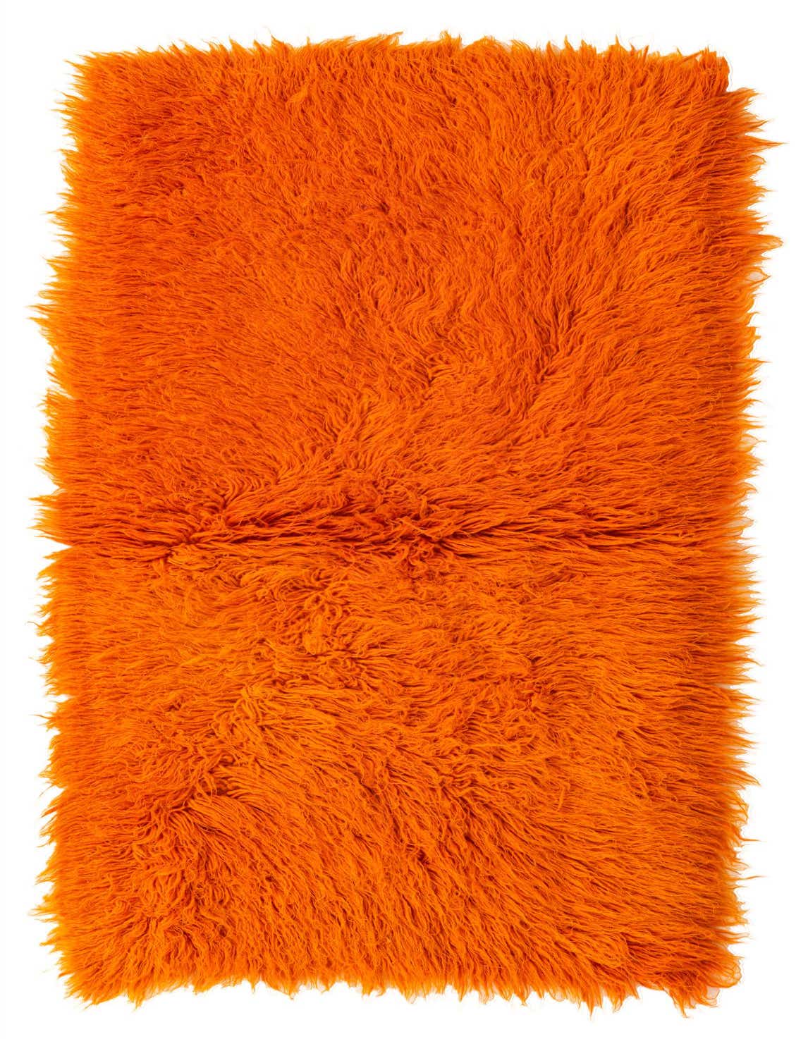A vibrant orange 5 ft runner rug with a plush shag pile, perfect for a hallway.
