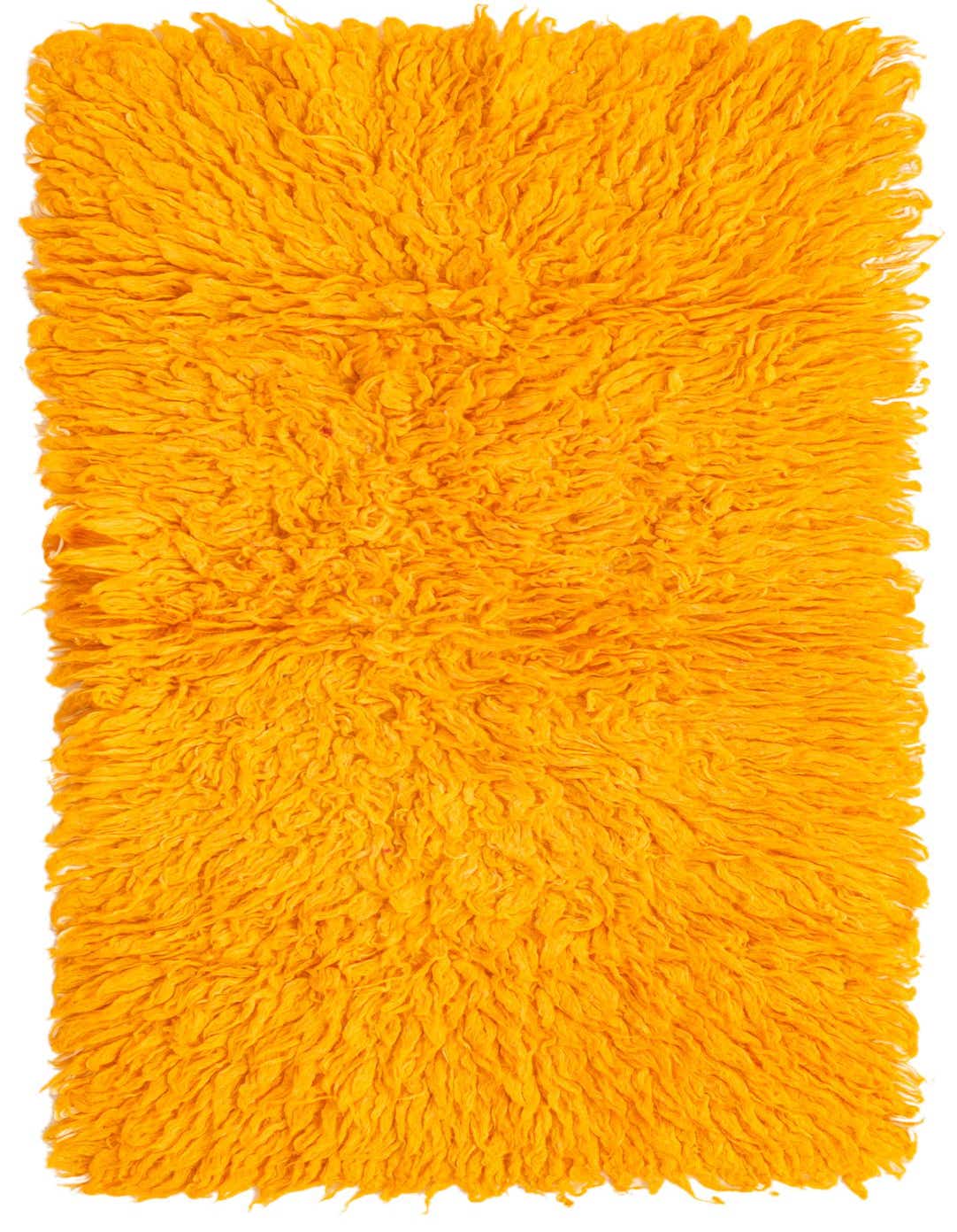 A vibrant orange 4 ft runner rug with a thick, shaggy wool pile, perfect for a hallway.