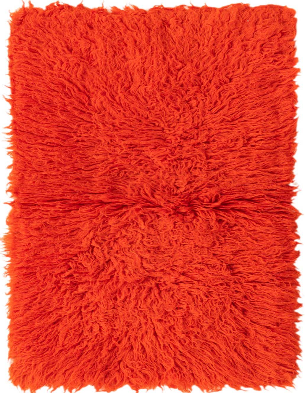 A vibrant orange shag runner rug, 4 ft long, with a plush, textured pile, perfect for a hallway.