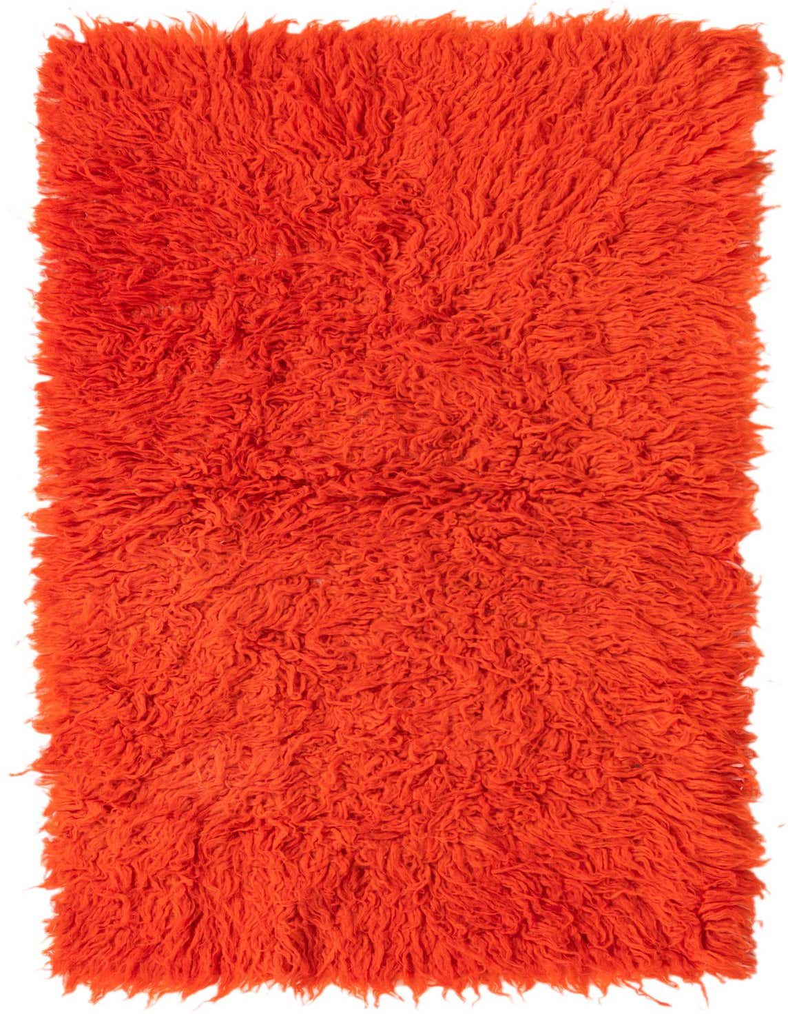 A vibrant orange 4 ft runner rug with a plush shag pile, handmade from wool, perfect for a hallway.