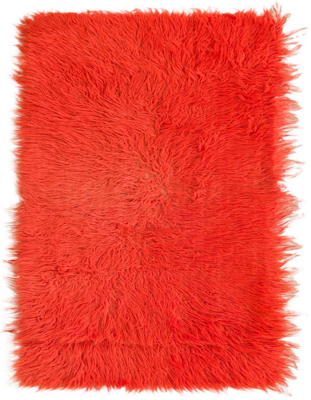A vibrant orange 5 ft shag runner rug, handmade from wool, ideal for a modern or tribal hallway.