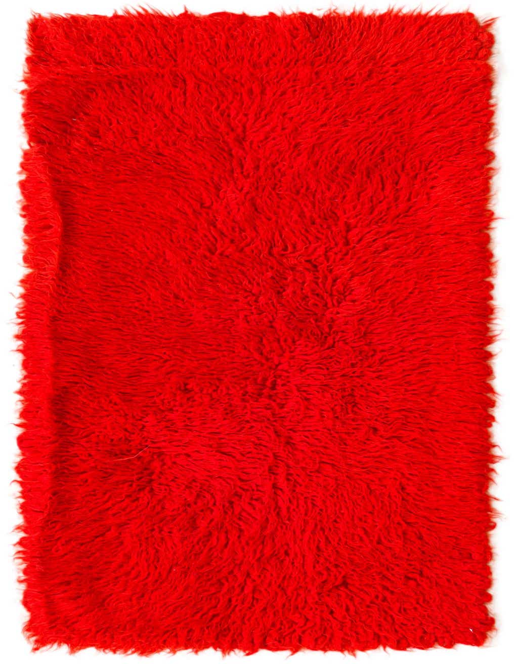 A vibrant 5 ft runner rug in a solid orange shag texture, handmade from wool, perfect for a hallway.