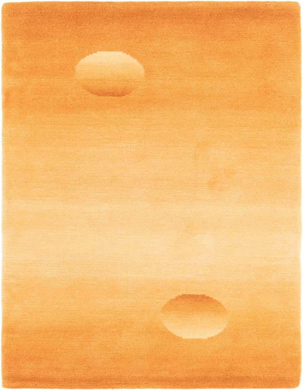 A 5 ft orange wool runner rug with two subtle, raised circular patterns, perfect for a modern hallway.