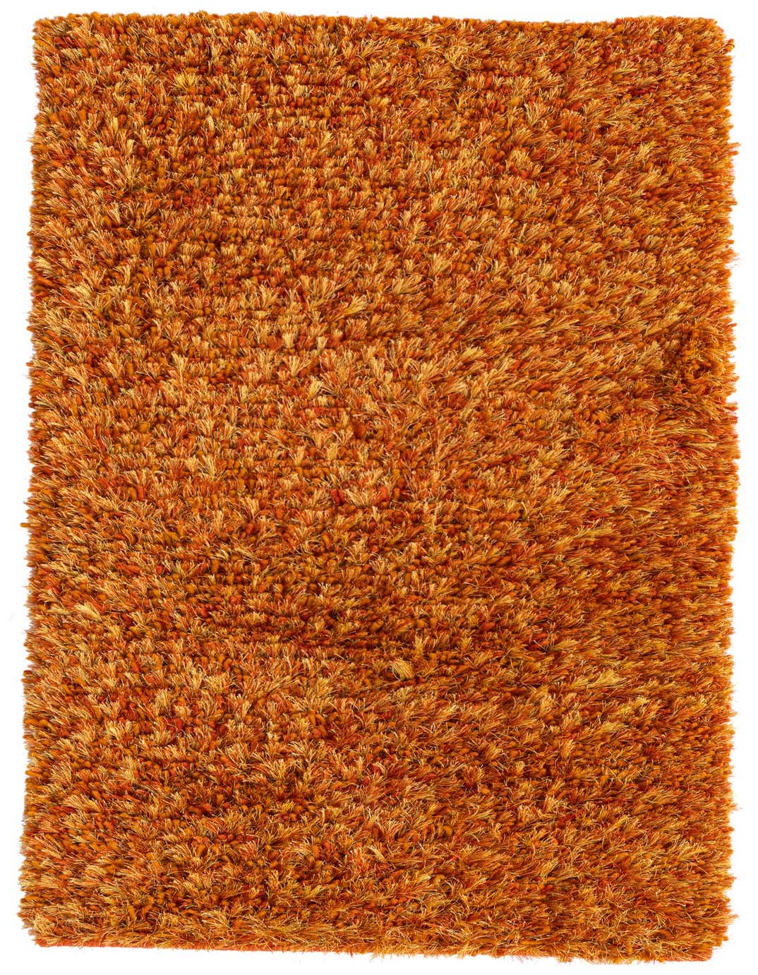A plush, rectangular 5 ft runner rug in a vibrant two-tone orange shag texture, perfect for a hallway.