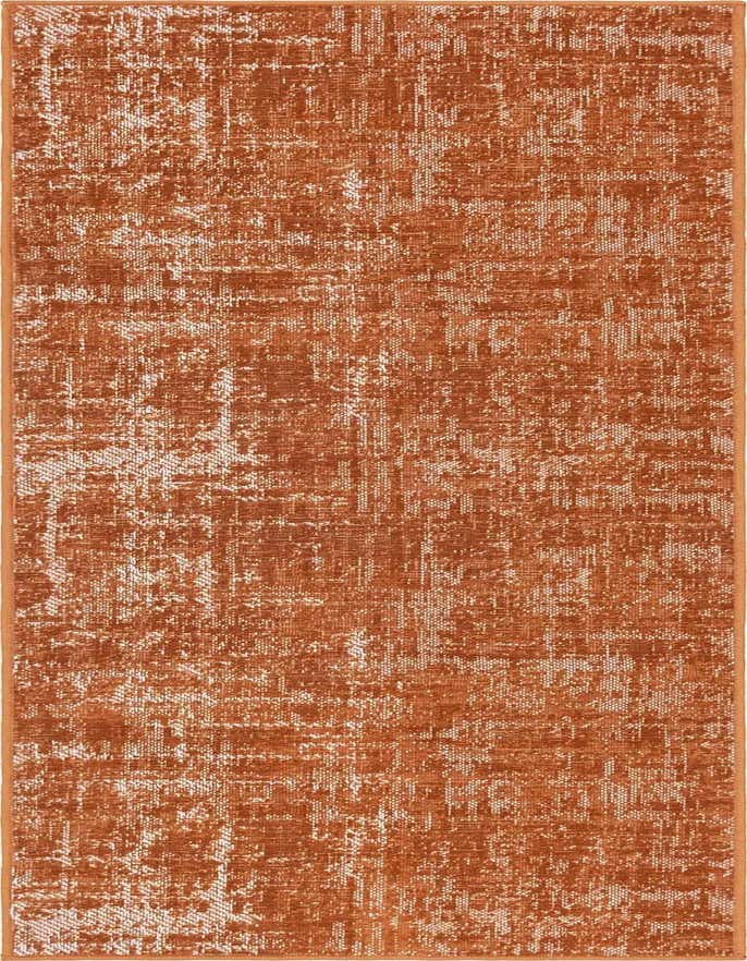 A 6 ft runner rug in a distressed orange and white pattern, perfect for a hallway or kitchen.