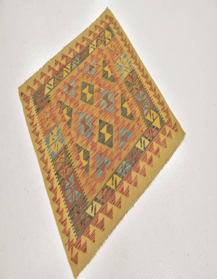 Detail image of  3' 2 x 3' 3  Hand Woven Kilim Maymana Wool Square Rug