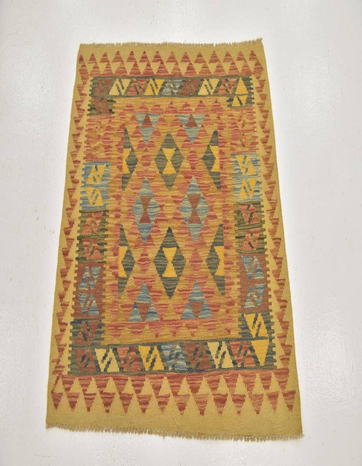 Detail image of  3' 2 x 3' 3  Hand Woven Kilim Maymana Wool Square Rug