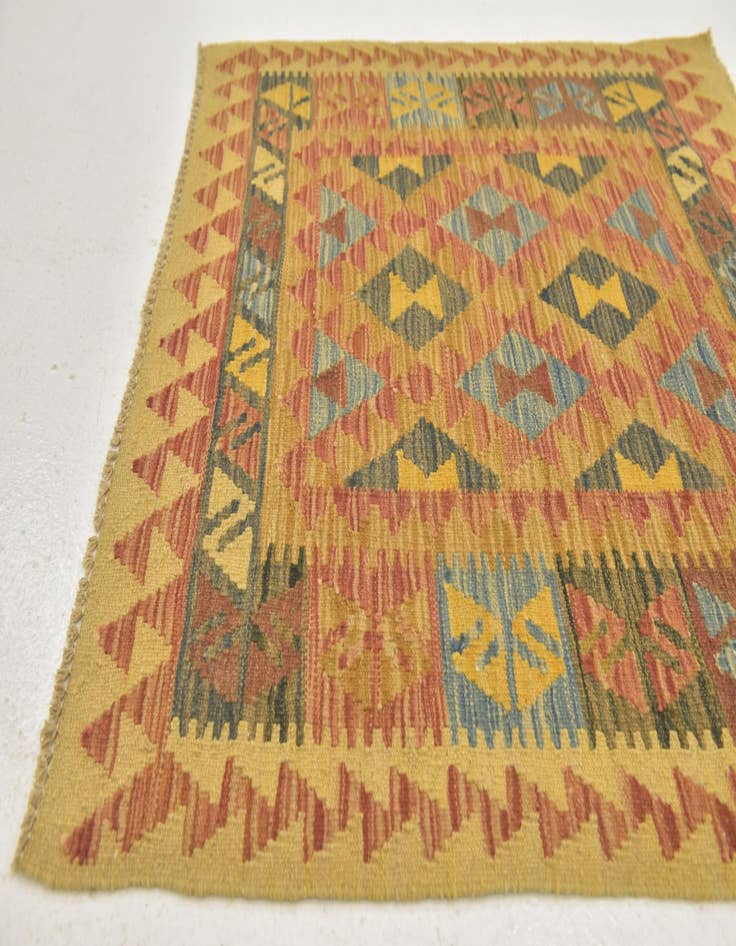 Detail image of  3' 2 x 3' 3  Hand Woven Kilim Maymana Wool Square Rug