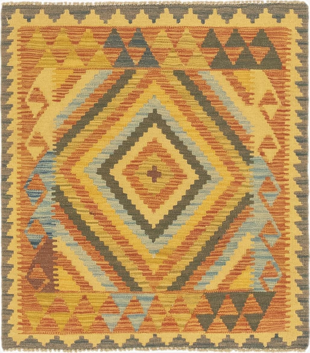  3' x 3' 5  Hand Woven Kilim Maymana Wool Square Rug