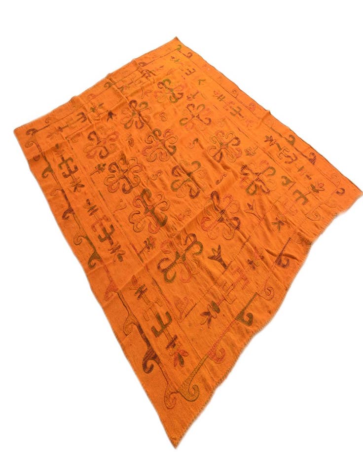 Detail image of  6' 5 x 7' 7  Hand Woven Kilim Suzani Wool Square Rug