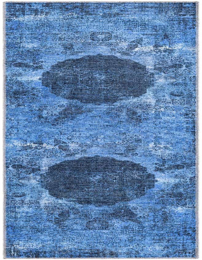 A 6 ft runner rug from the Rugs.com Yara collection, featuring a distressed blue traditional medallion pattern, ideal for a hallway or kitchen.