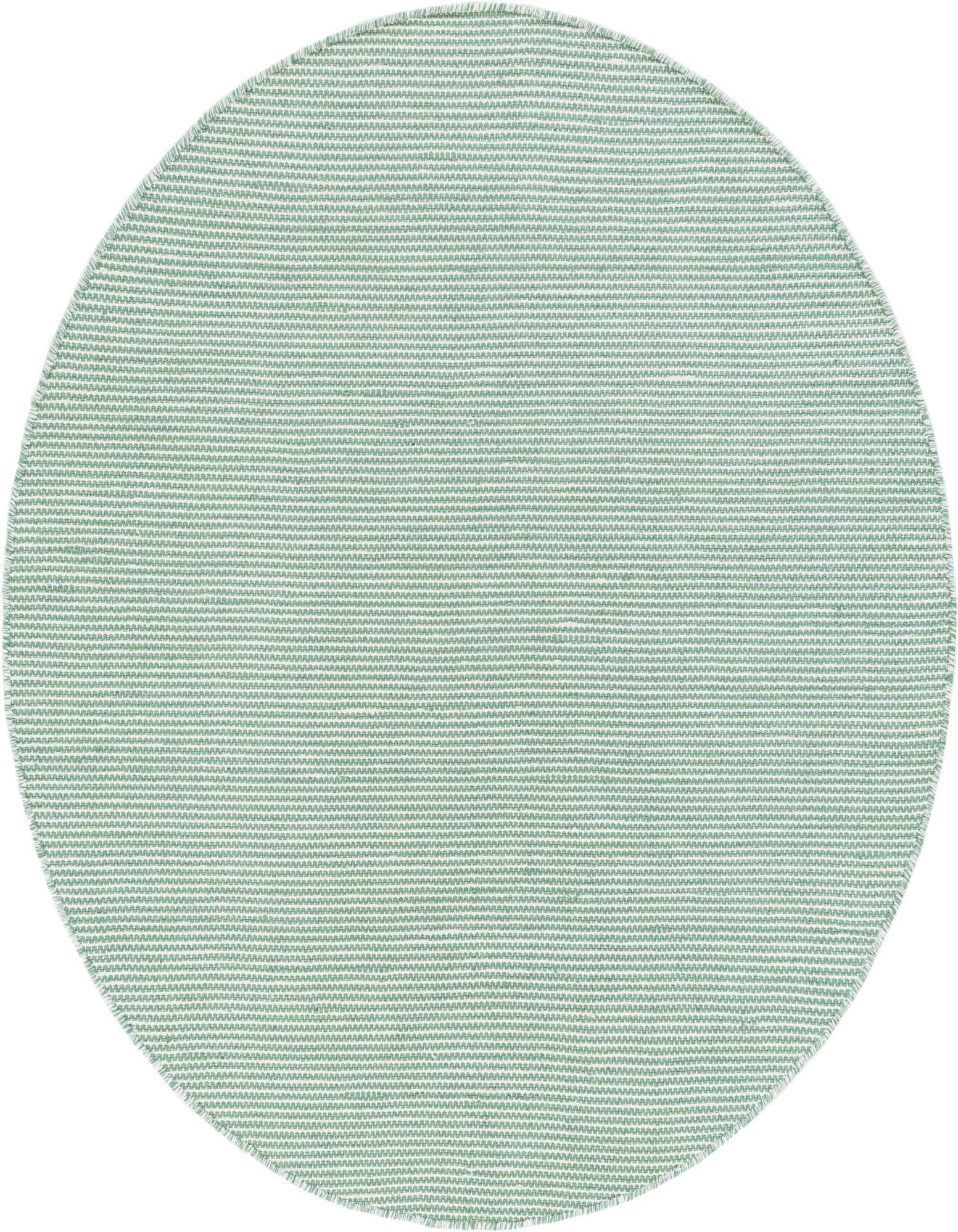 A 5' 1 round Palm Green rug with a subtle textured flatweave pattern, suitable for indoor or outdoor use.