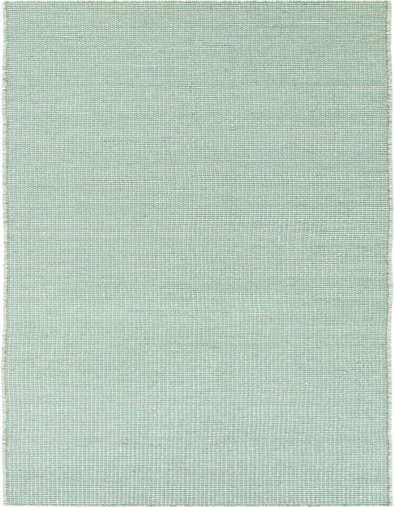 A 10 ft runner rug in Palm Green, featuring a modern, textured flatweave pattern, suitable for indoor or outdoor use.