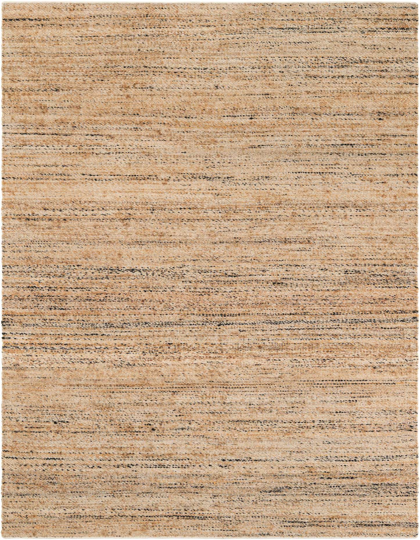 A 6x9 rectangular Palm Beach Jute rug featuring a textured, rustic blend of brown, tan, and cream fibers with subtle horizontal black accents.