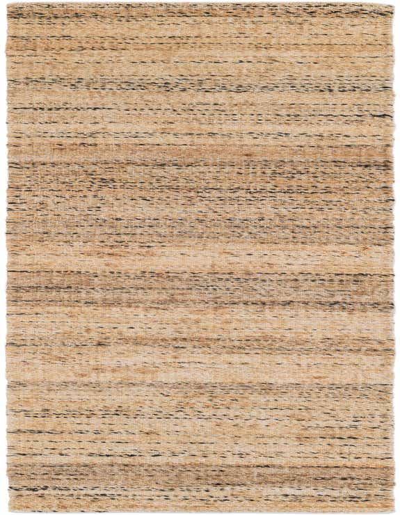A rustic 8 ft runner rug with horizontal stripes in natural brown, tan, and cream jute, wool, and cotton.