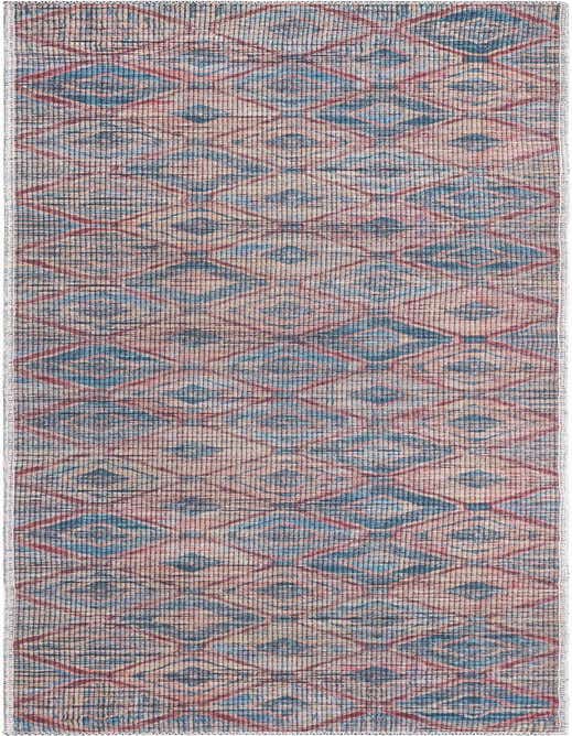 A blue and orange Sisu runner rug with a modern abstract diamond pattern, ideal for a hallway.