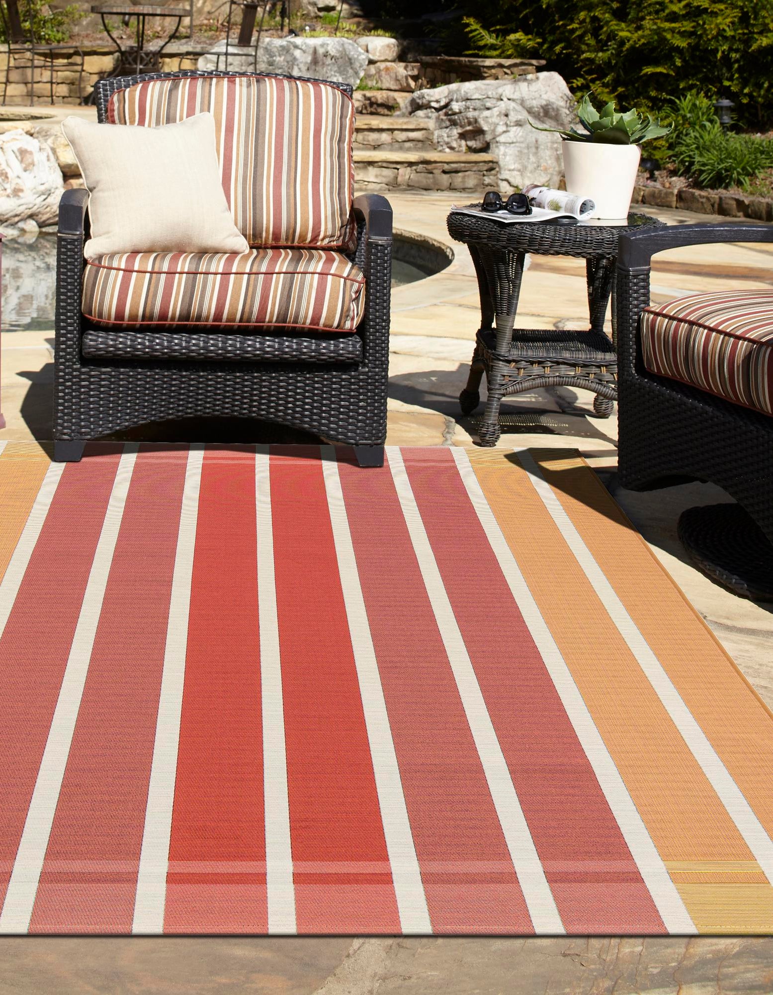 Peach and Salmon 7' 10 x 10' Ribbon Indoor / Outdoor Rug | Rugs.com