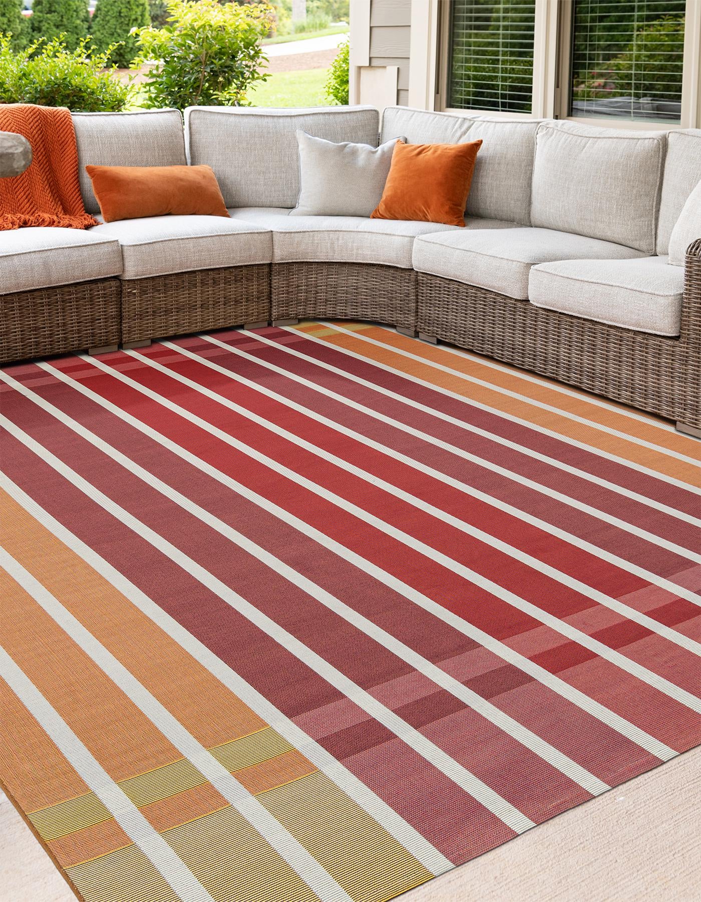 Peach and Salmon 7' 10 x 7' 10 Larchmont Ribbon Outdoor Square Rug ...