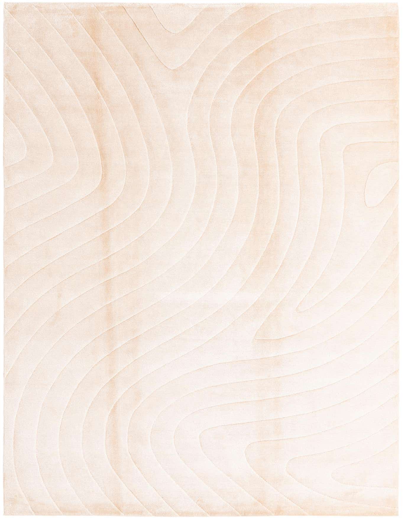 A 7x10 rectangular Darya rug in soft orange wool, featuring a modern, high-pile wavy pattern.