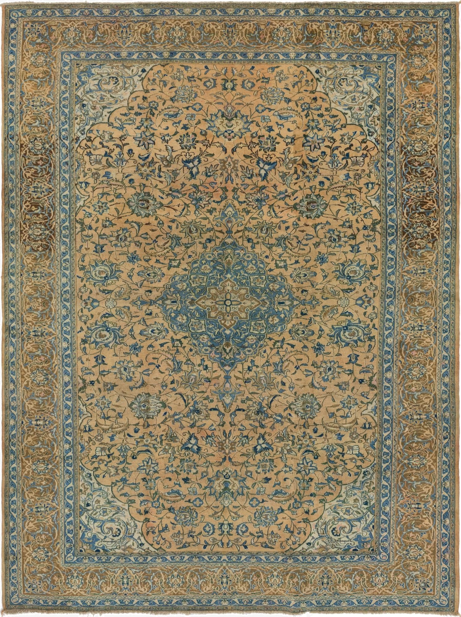  9' 6 x 12' 9  Hand Knotted Kashan Persian Wool Rug