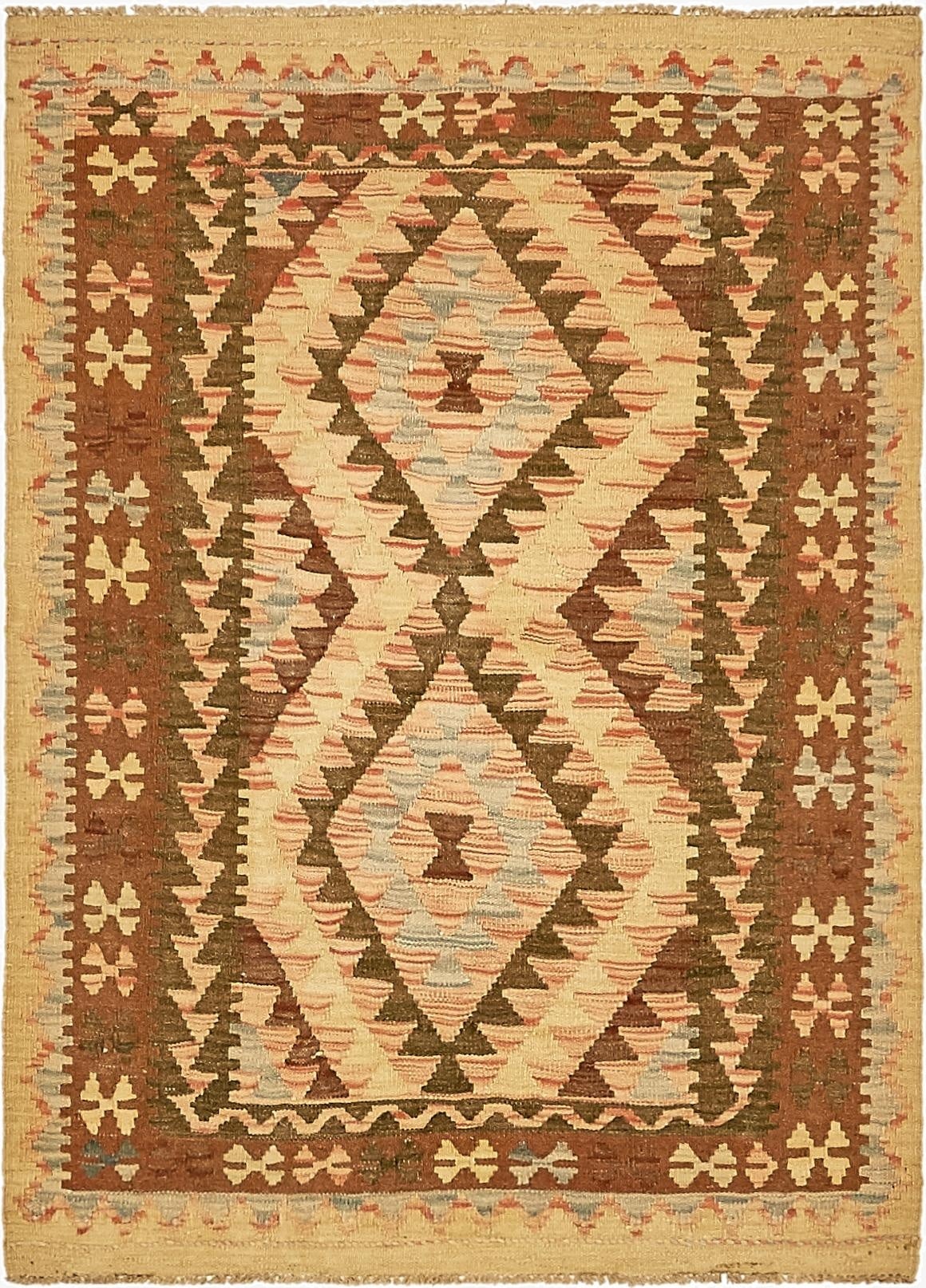  3' 3 x 4' 6  Hand Woven Kilim Maymana Wool Rug