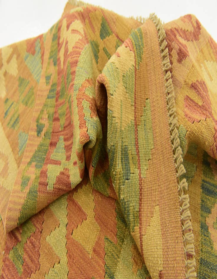 Detail image of  3' 2 x 5'  Hand Woven Kilim Waziri Wool Rug