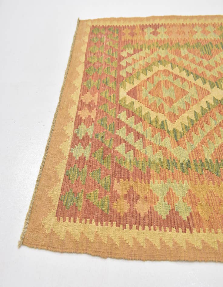 Detail image of  2' 10 x 4' 5  Hand Woven Kilim Waziri Wool Rug