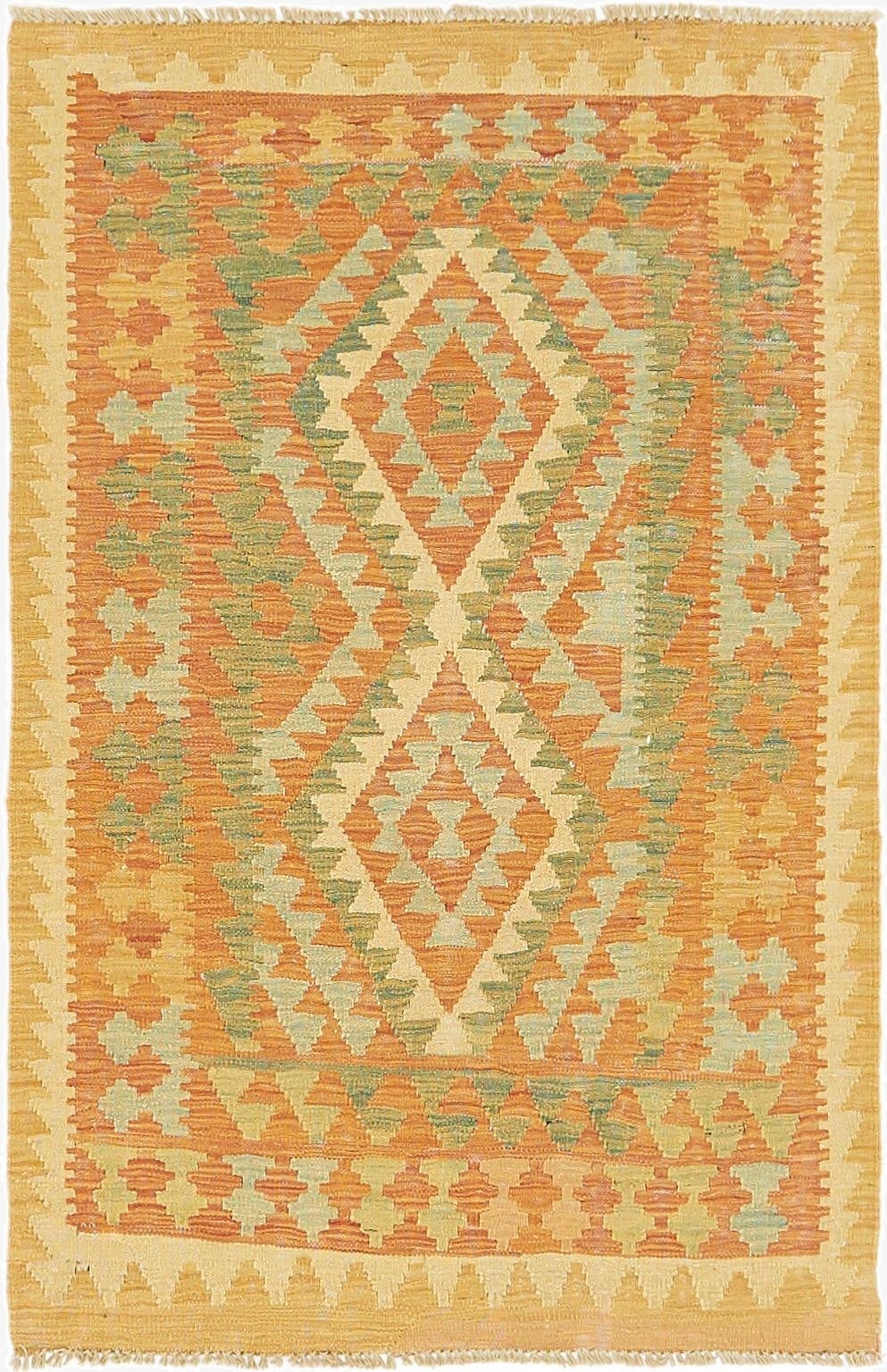  3' x 4' 6  Hand Woven Kilim Waziri Wool Rug