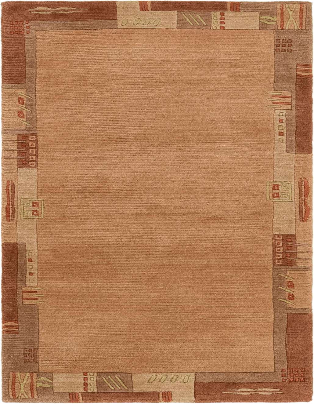 A 3x4 rectangular Nepal Collection rug in warm oranges with a modern abstract border, suitable for indoor spaces.