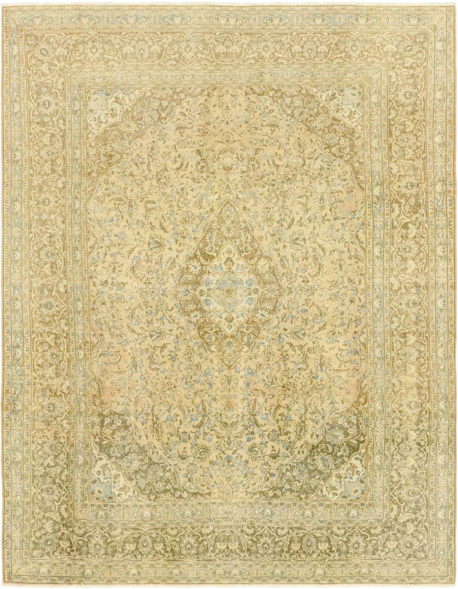 A 10x12 rectangular orange Persian rug with a traditional medallion pattern and intricate floral details.