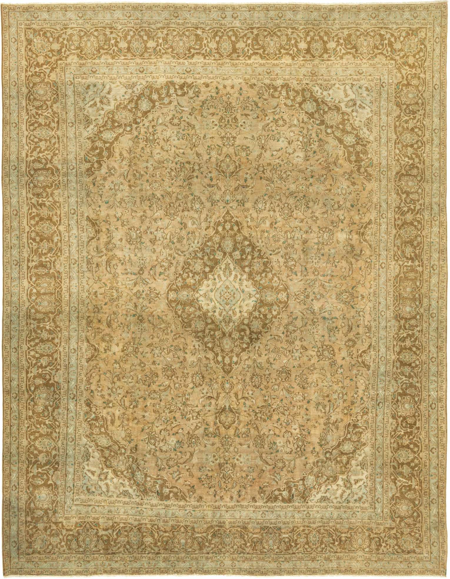 A 10x13 rectangular Ultra Vintage Persian rug in shades of orange and brown, featuring a traditional medallion pattern.
