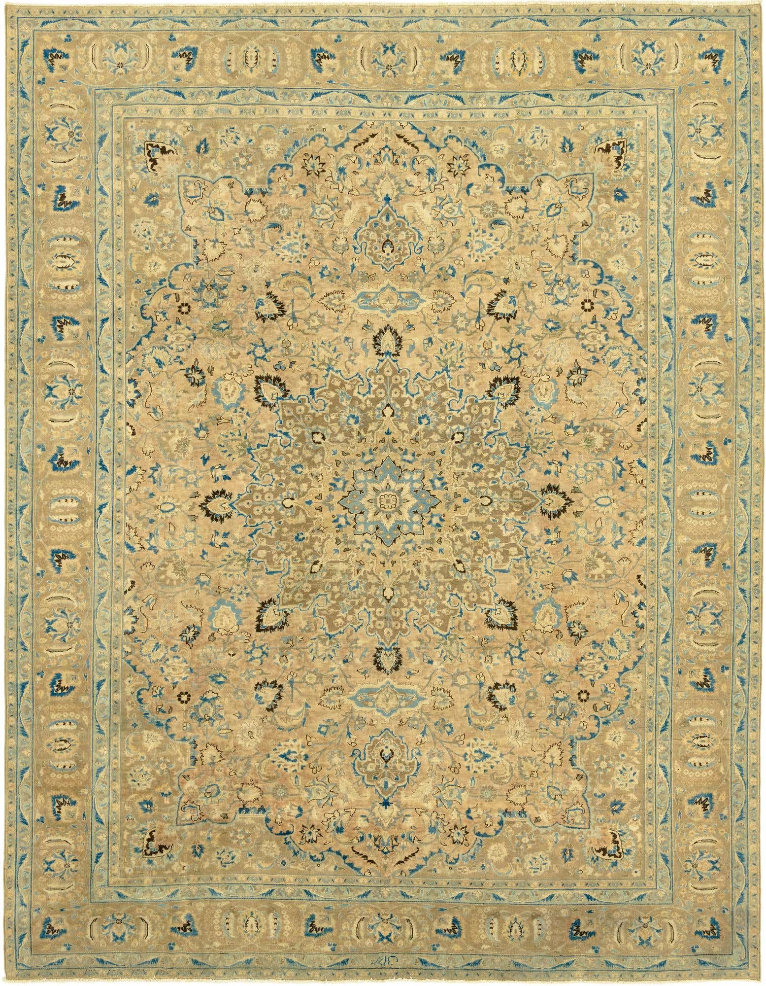 A large 10x12 rectangular Ultra Vintage rug with a traditional Persian pattern in shades of orange and blue.